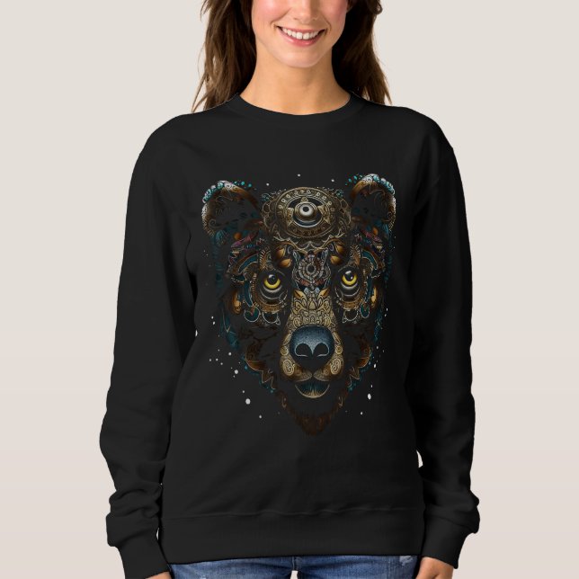 Bear Mandala Fantasy Art - Animal Motif Bear T Shirt (Framsida)