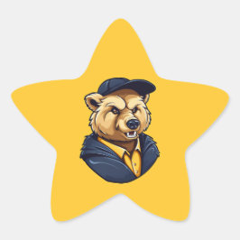 Bear Mascot | Blue & Guld - School College Team Stjärnformat Klistermärke