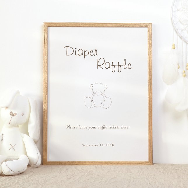 Bear Minimalist Baby Shower Diaper Raffle Poster (Skapare uppladdad)