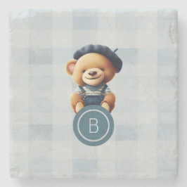Bear Monogram Blue Gingham Stenunderlägg
