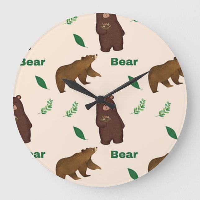 Bear mönster på rosa stor klocka (Framsida)