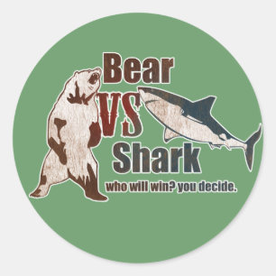 Bear mot Shark. Vem vinner? Runt Klistermärke
