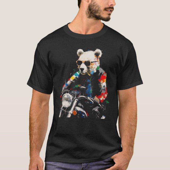 Bear Motorcycle - Animal Polar Bear Colourful Sung T Shirt (Framsida)