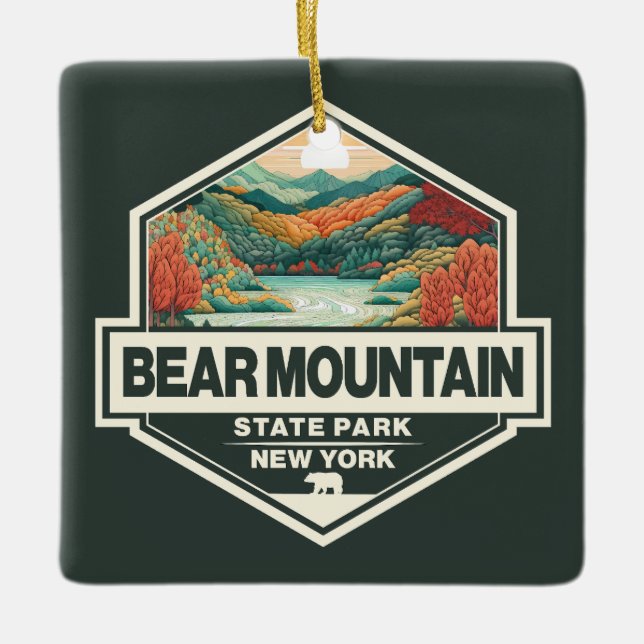 Bear MounState Park New York Travel Art Badge Julgransprydnad Keramik (Framsida)