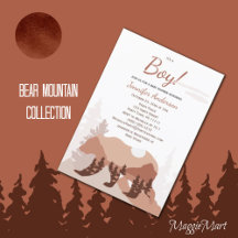 Bear Mountain Forest Boy Baby Shower-inbjudan