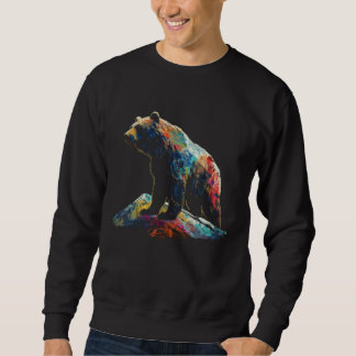 Bear Mountains Colorful Wildlife Zoo Art Animal B Lång Ärmad Tröja