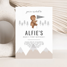 Bear Mountains First Birthday bjudande Inbjudningar