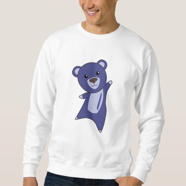 Bear Nalle Little Bear Blue Funny Lång Ärmad Tröja (Framsida)