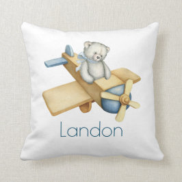 Bear Namn Airplan Watercolor Nursery Kudde