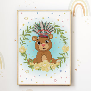 Bear Native American Nursery Print Kids Room Poster