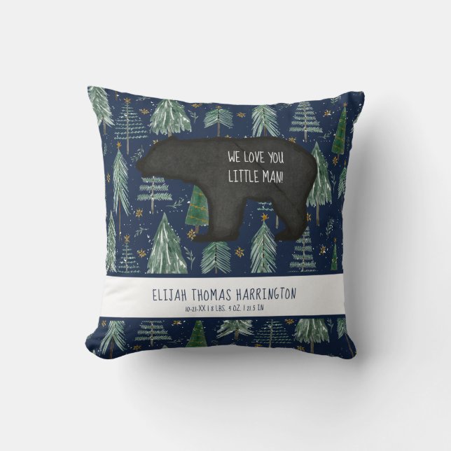 Bear Navy Blue Woodland Forest Baby Kudde (Framsida)