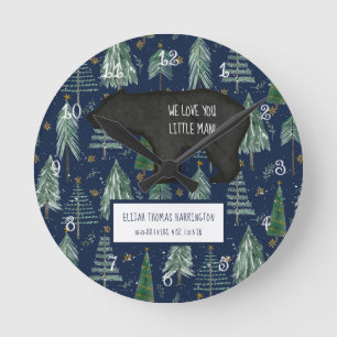 Bear Navy Woodland Forest Pojke Rund Klocka