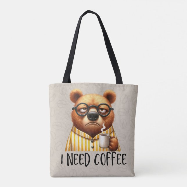 Bear Need Coffee Tote Tygkasse (Baksida)