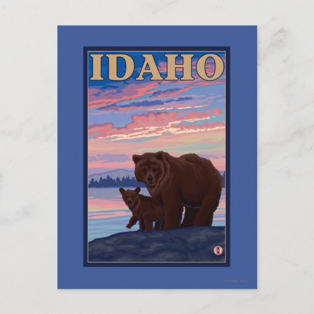 Bear och CubIdahoVintage Travel Poster Vykort (Framsida)