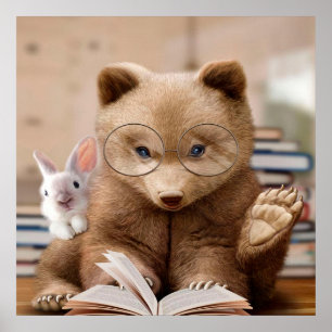 BEAR OCH RABBIT gåva till kanin älskare Poster