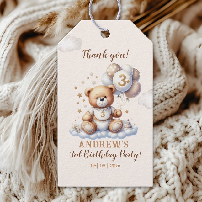 Bear on a Cloud – 3rd Birthday Party Supplies Presentetikett (Skapare uppladdad)
