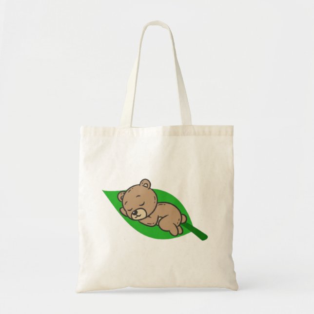 Bear on a Leaf Tote Bag Tygkasse (Framsidan)