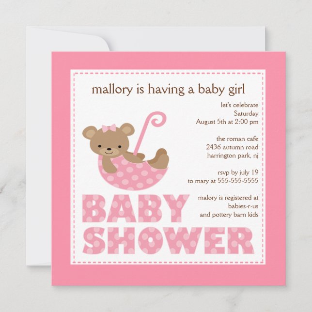 Bear Paraplla Baby Shower-inbjudan Inbjudningar (Framsida)