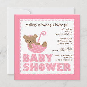 Bear Paraplla Baby Shower-inbjudan Inbjudningar