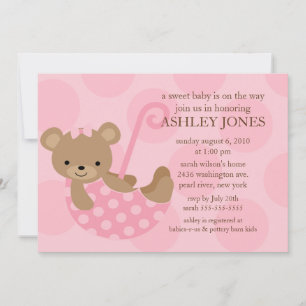 Bear Paraplla Baby Shower-inbjudan Inbjudningar
