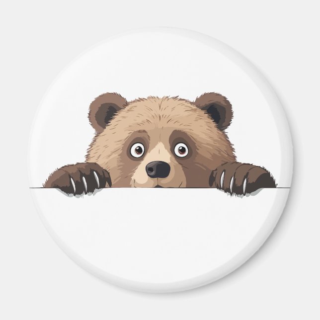 Bear Peeking Cute Adsible Funny Animal Tecknad Magnet (Framsidan)