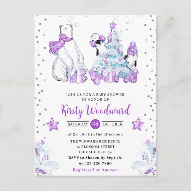 Bear & Penguins Baby Shower för Polar för vintervä Vykort (Framsida)