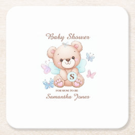 Bear Personlig Baby Shower Underlägg Papper Kvadrat