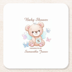 Bear Personlig Baby Shower Underlägg Papper Kvadrat