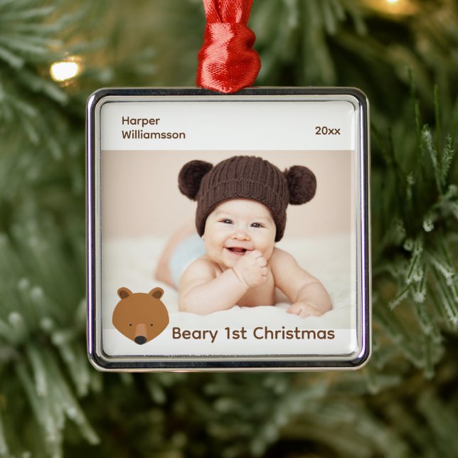 Bear Photo Baby Första jul Julgransprydnad Metall (Träd)