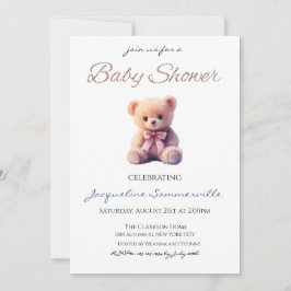 Bear Pink Bow Baby Shower It's a Girl Inbjudningar