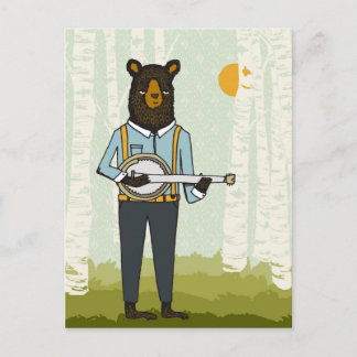 Bear Play Banjo Vykort