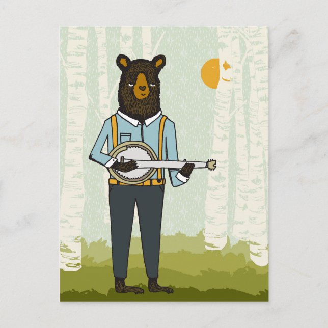 Bear Play Banjo Vykort (Framsida)
