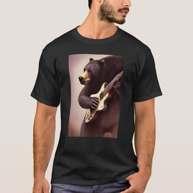 Bear play guitar Music rocking out and shreddin T Shirt (Framsida)