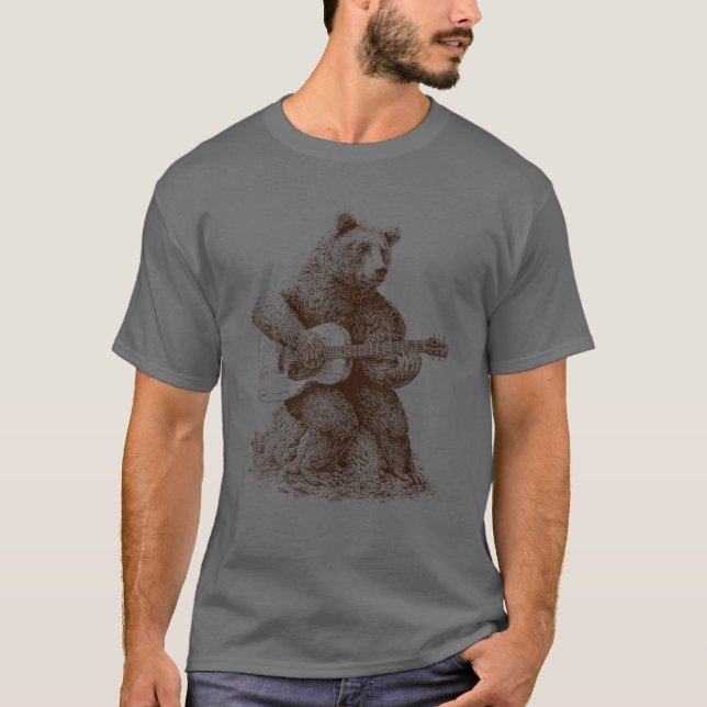 Bear Play Guitar Players Music Gift Pappa Sten N T Shirt (Framsida)