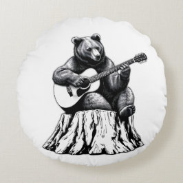 Bear Play Guitar Round Dekorativ kudde