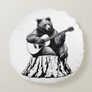 Bear Play Guitar Round Dekorativ kudde