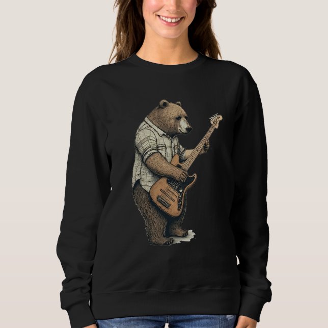 BEAR PLAYING GUITAR Guitarist Bear Electric Bass G T Shirt (Framsida)
