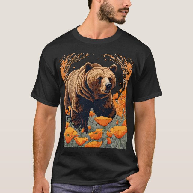 Bear Plodthrough Orange California Poppies T Shirt (Framsida)