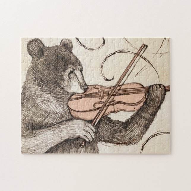 Bear Pluting Violin Jigszle Puzzle Pussel (Horisontell)