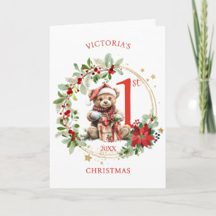 Bear Poinsettia Foliage Baby Första jul Kort