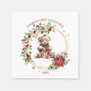 Bear Poinsettia Foliage Baby Första jul Pappersservett