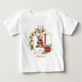 Bear Poinsettia Foliage Baby Första jul T Shirt