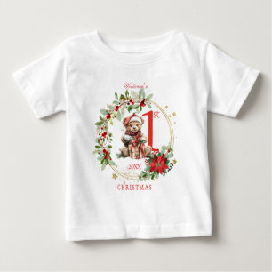 Bear Poinsettia Foliage Baby Första jul T Shirt