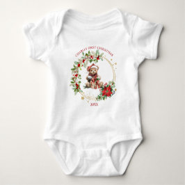 Bear Poinsettia Foliage Baby Första jul T Shirt