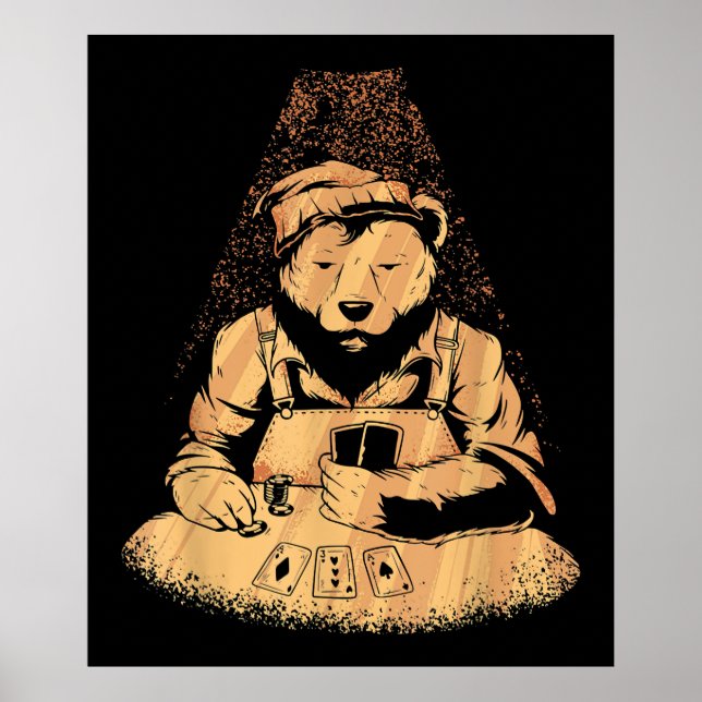 Bear Poker Player spelar upp kort Lucky Spelare Poster (Framsidan)