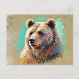 Bear Porträtt Pastel Chalk Artwork Vykort