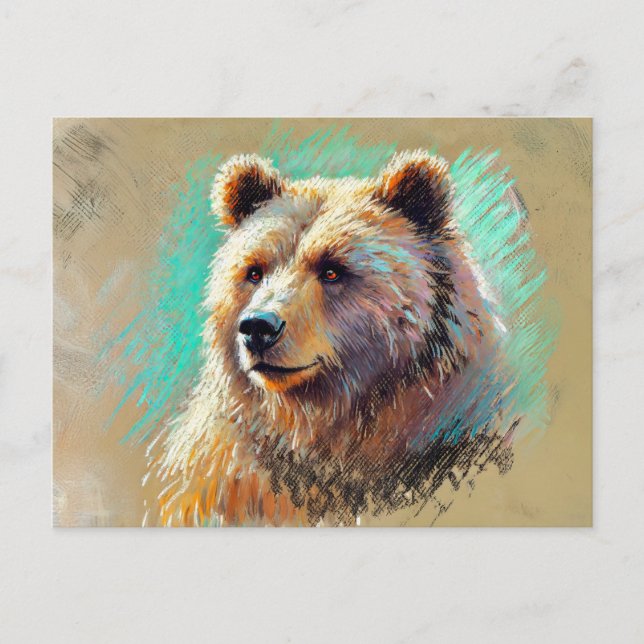 Bear Porträtt Pastel Chalk Artwork Vykort (Framsida)
