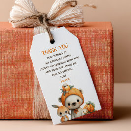 Bear Rabbit Bird Fall Kids' Birthday Thank You Presentetikett