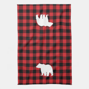 Bear Red and Black Buffalo Check Kitchen Towel Kökshandduk