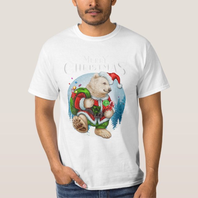 Bear Red Santa Hat Cute T Shirt (Framsida)